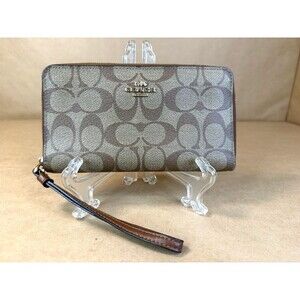 Coach Coach Long Zip Around Wallet Signature Canvas CW778 IMXHE Tan/Brown